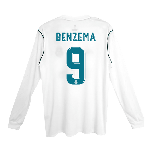 BENZEMA #9 Real Madrid Koszulka retro domowa z długim rękawem 2017/18