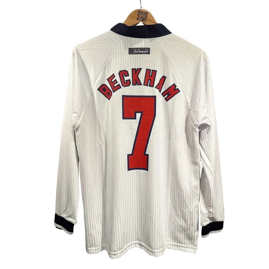 Beckham #7 Anglia Koszulka retro domowa z długim rękawem 1998