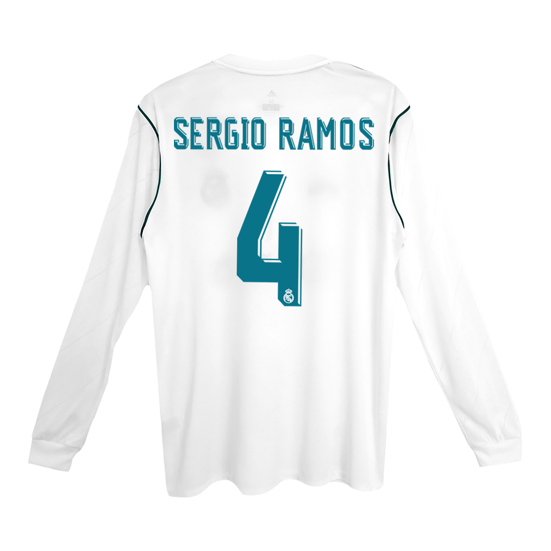 SERGIO RAMOS #4 Real Madrid Koszulka retro domowa z długim rękawem 2017/18