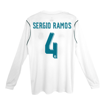 SERGIO RAMOS #4 Real Madrid Koszulka retro domowa z długim rękawem 2017/18