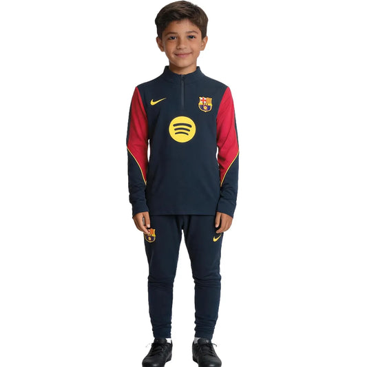 Barcelona kinder trainingspak met 1/4 rits marineblauw 2026/27