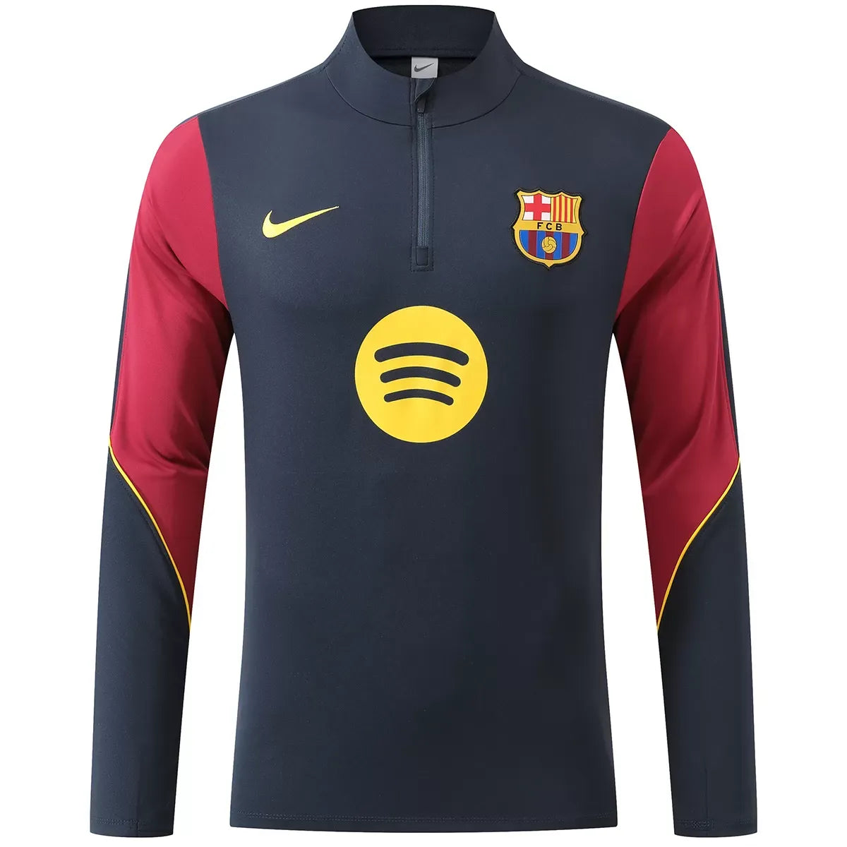 Barcelona kinder trainingspak met 1/4 rits marineblauw 2026/27